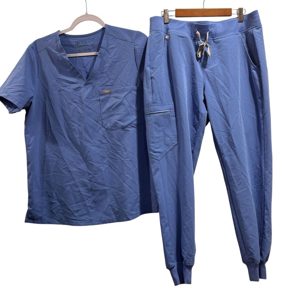 Figs Scrubs Set Blue Catarina Top Medium & Zamora Joggers Size Medium Petite